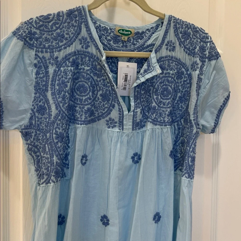 NWT Blue Embroidered Cotton Dress - Picture 3 of 10